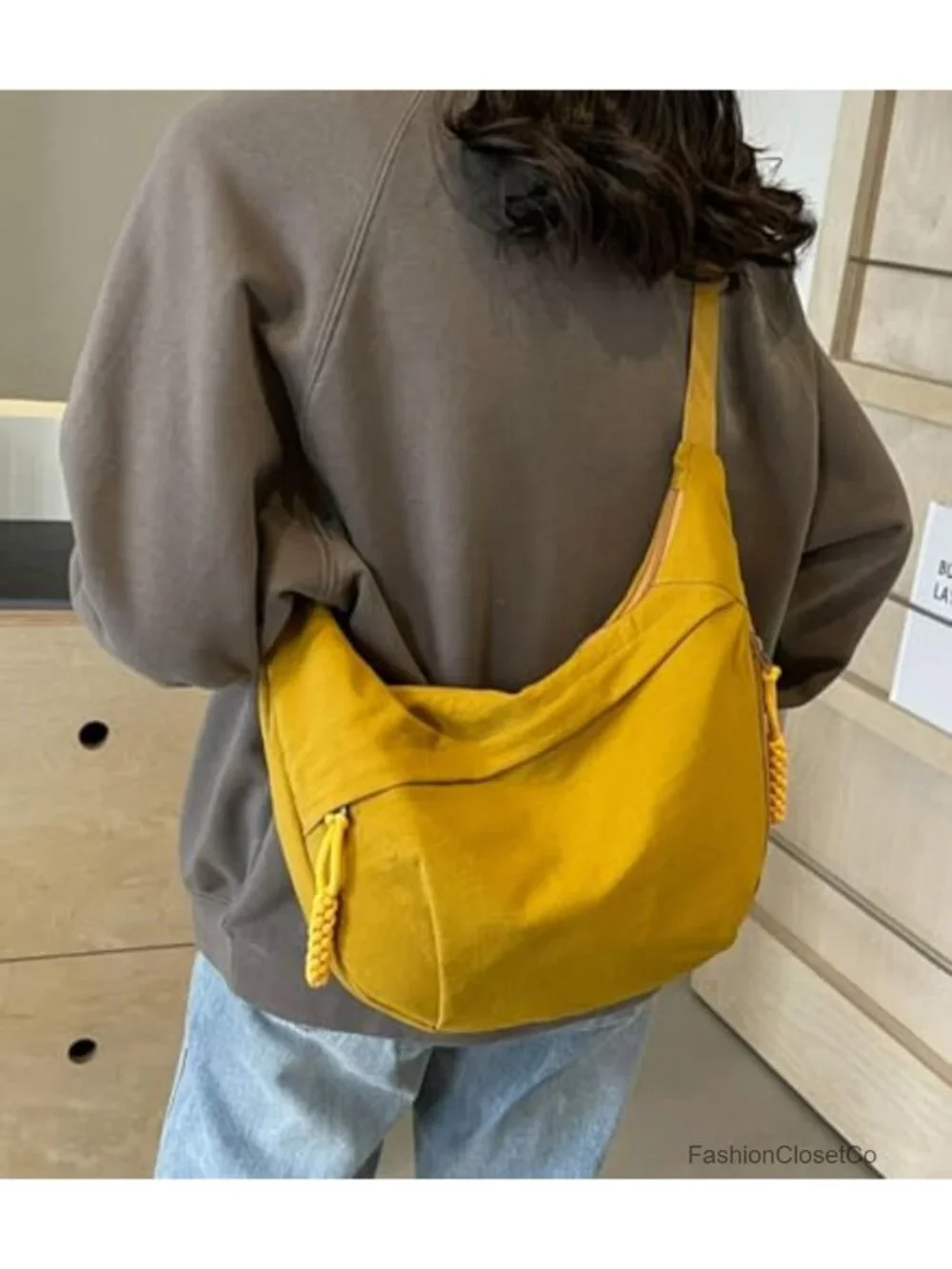 Retro Crescent Hobo Shoulder Bag Waterproof Nylon Corduroy Crossbody